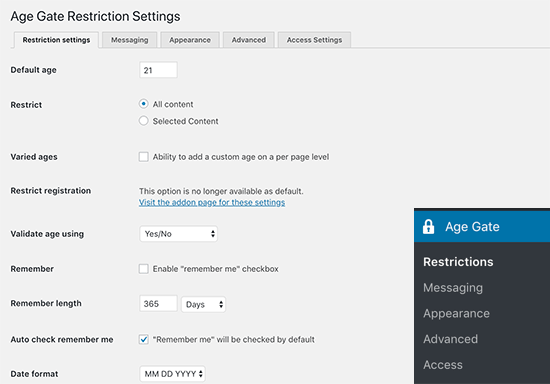 اضافه کردن محدوده سنی در وردپرس